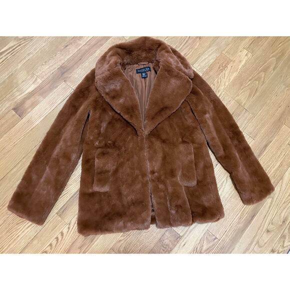 Rachel Zoe Jackets & Blazers - Rachel Zoe Brown Camel Faux Fur Mob‎ Wife Collared Coat Jacket Women's XS